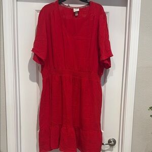 Knox Rose Red Pleated Midi Sundress with Flutter Sleeves